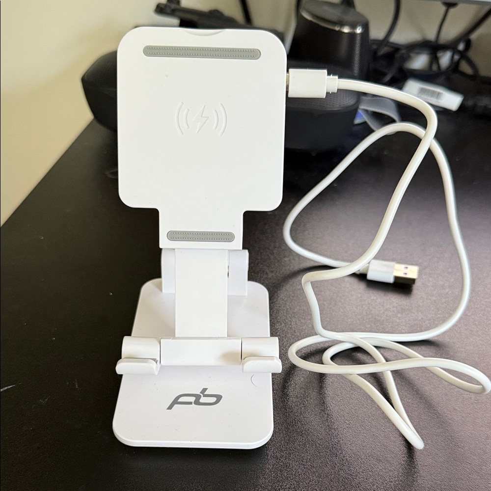 Adjustable White Phone Stand with Charging Cable